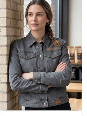 Harley-Davidson Gray Denim Trucker Jacket with Subtle Orange Logo